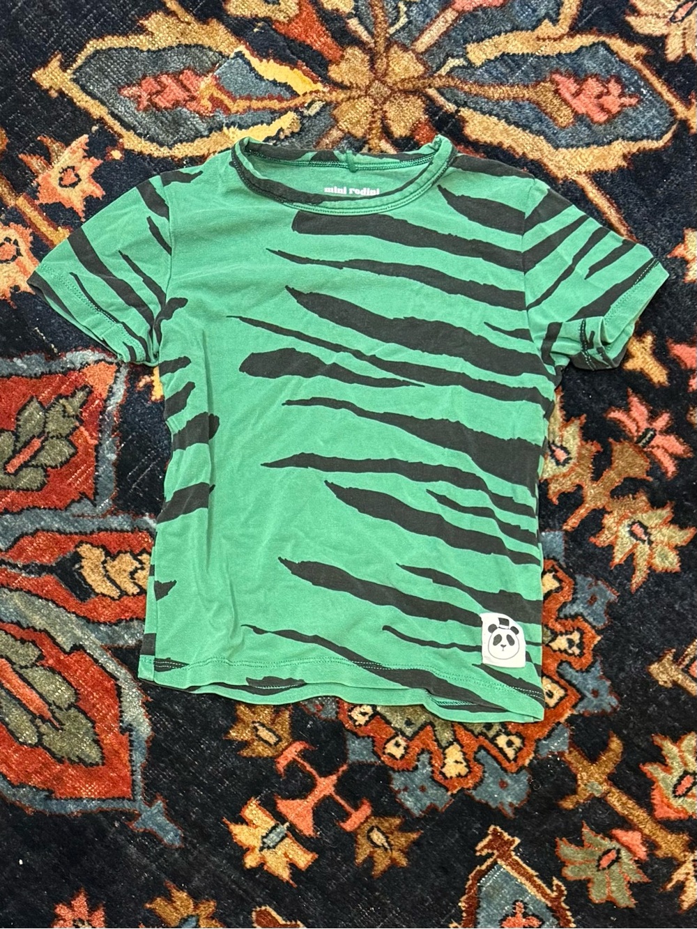 Mini Rodini Green and Black Tiger Stripe Tee Size 92/98